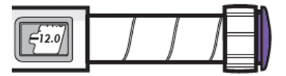 The dose knob is being turned so that the 12 mg is shown in the dose window.