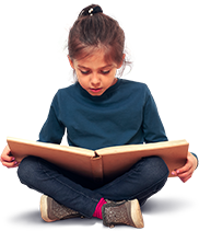 Young girl sitting and reading a book